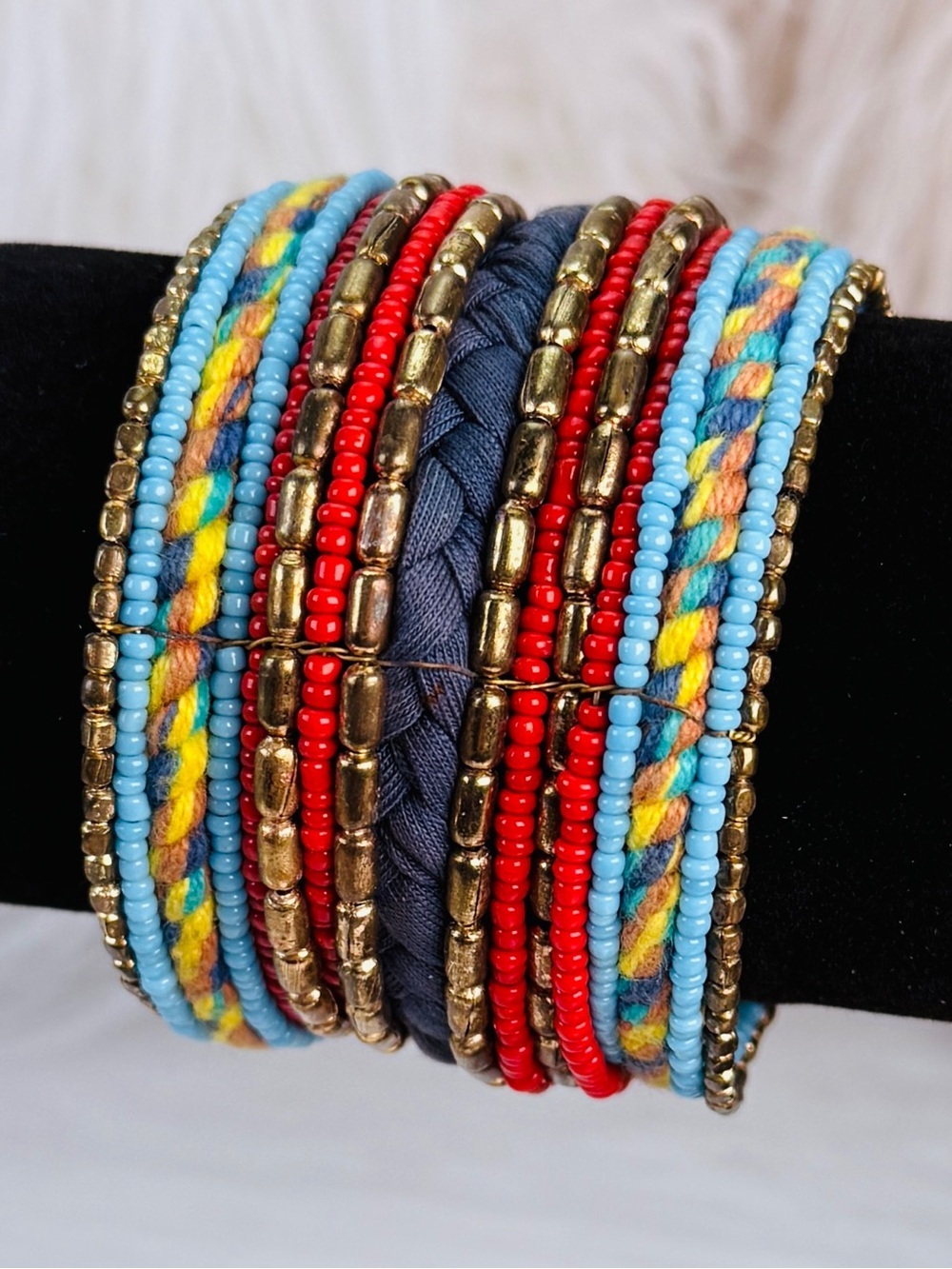 Bohemian festival chic Colorful Beaded wide band cuff Bracelet